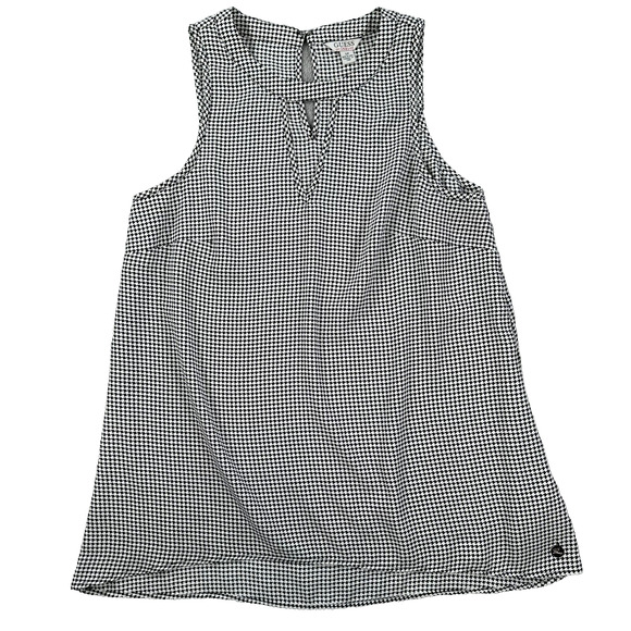 Guess Houndstooth Sleeveless Blouse Women's Small Black/White Keyhole Top - Picture 1 of 8